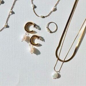 Dangle Pearl Earrings Gold Chunky hoop w/dangle Pearl Waterproof Gold Hoops CUTE